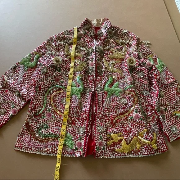 Vintage Custom Handmade Fully Beaded Sequined Traditional Chinese Wedding Dress - Picture 6 of 15